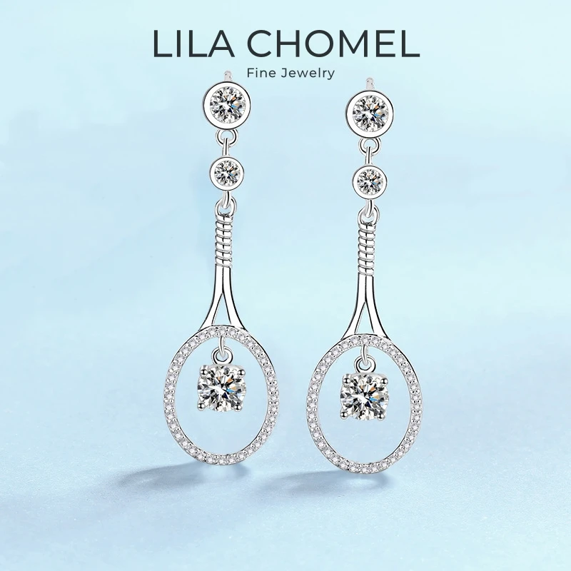 

Women Valentine's Day 18K White Gold Tennis Racket Shape Drop Earrings 1CT Moissanite Diamond PT950 Platinum Girl Birthday Gift
