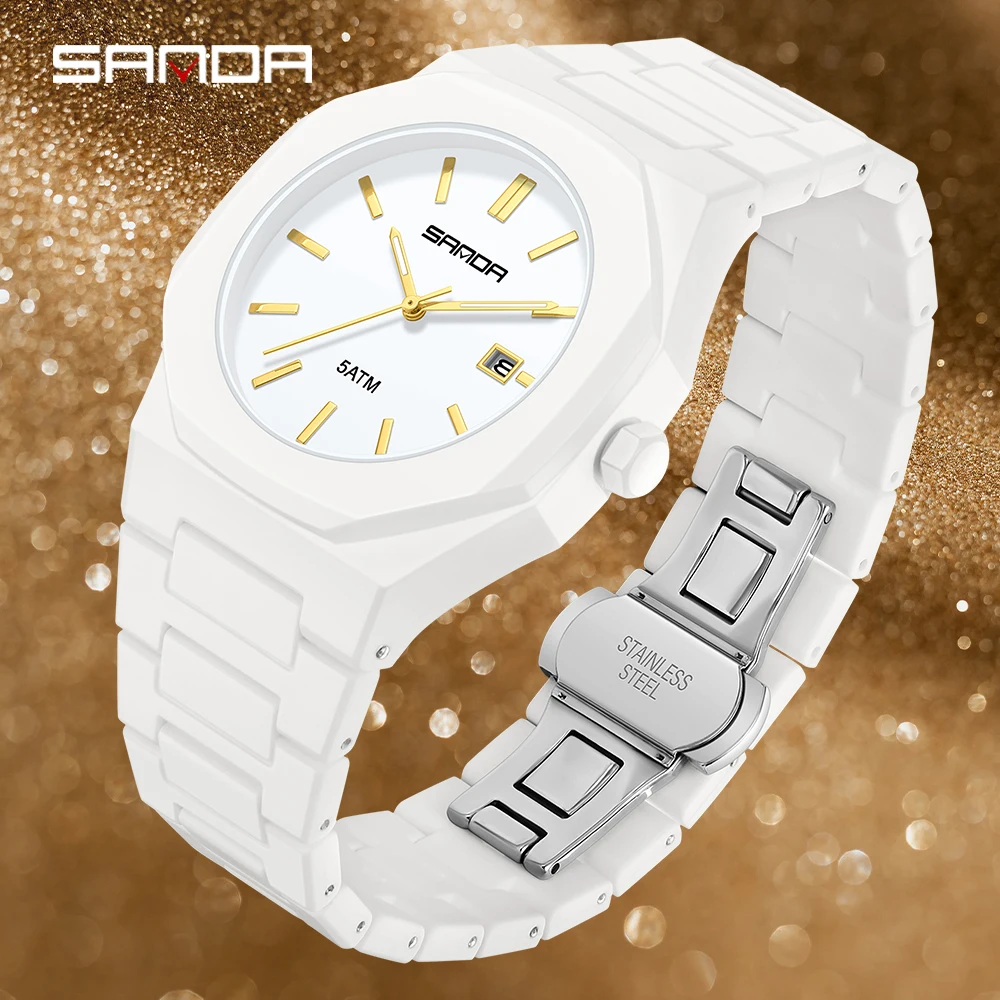 Jam tangan quartz SANDA 9091 terbaru yang modis untuk pria dan wanita, tahan air 5ATM dengan dial segi delapan yang sederhana, jam tangan matte frosted untuk pelajar