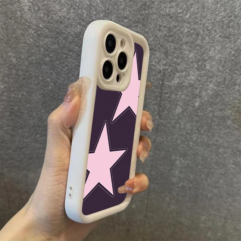 حافظة لهاتف آيفون 11 12 13 14 15 16PRO MAX PLUS نمط نجمة أرجوانية بسيطة تغطية كاملة للعدسات لمنع السقوط حافظة هاتف من البولي يوريثان