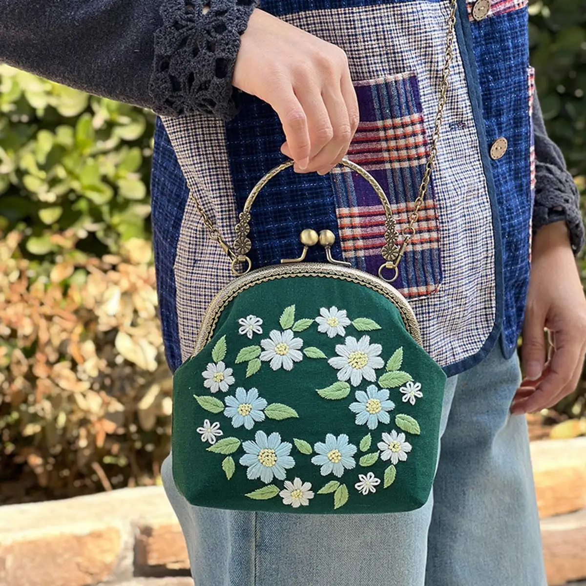 

Незаконченная женская сумка-клатч с ручкой, стартовый набор для вышивки своими руками, цветочный узор, швейная нить, набор инструментов, посылка