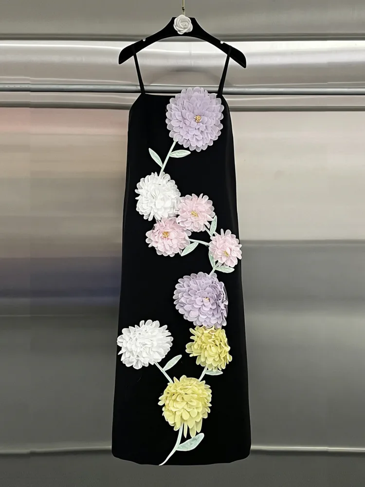 DFDG femmes printemps été rose 3D Floral Cami robe Maxi sans manches doux décontracté tenue de fête 2025 à la mode robe de mode féminine