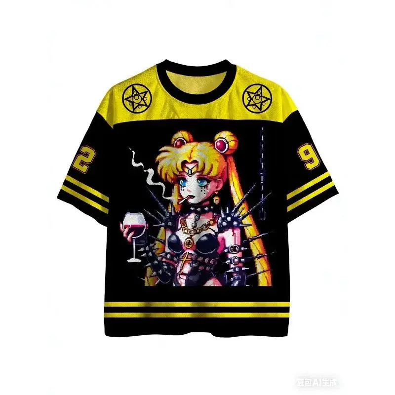

Beautiful Girl Warrior Children's Family Harajuku Y2K Short Sleeved Breathable Fashionable T-shirt Is A Friend of Pajama Pants