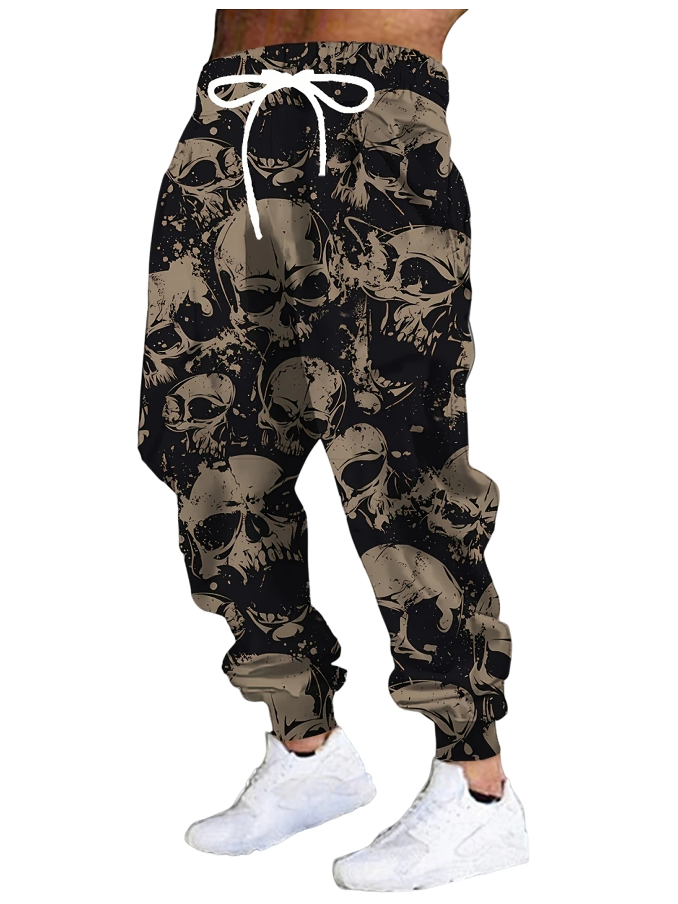 

New Men's 3D Skull Print Casual Pants Outdoor Breathable Pants Stylish Drawstring Streetwear Trousers Mens Cuffed Pants