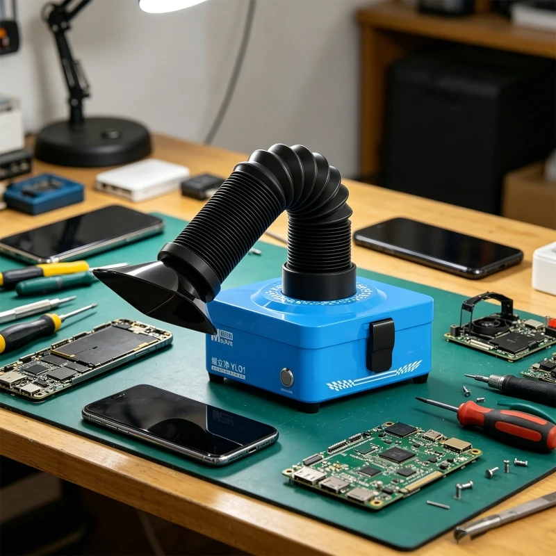 

Desktop Solder Extractor 12V with Flexible Hose Nozzle, 3 Layer Filter Unit for Phone Repair, Board Rework and Electronics K1KF