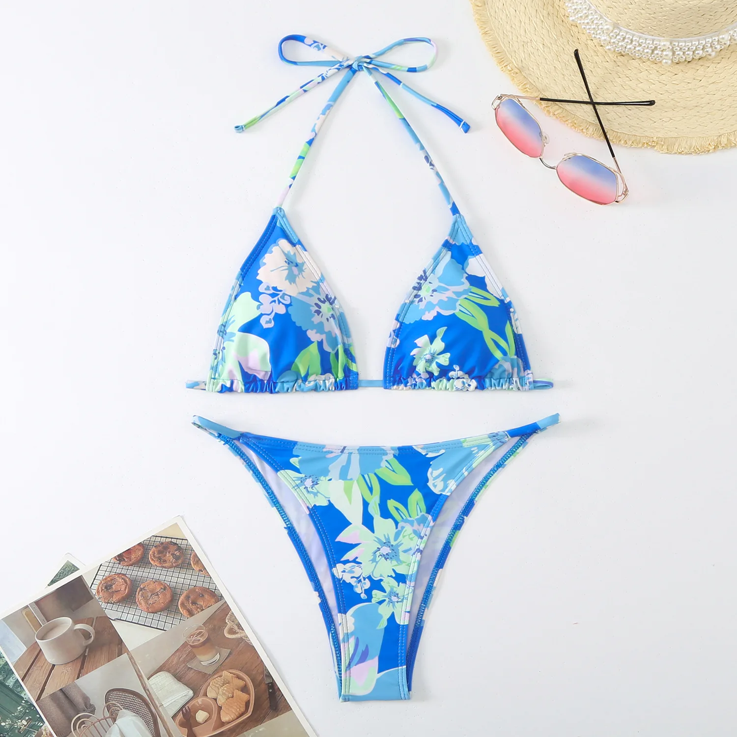 بدلة سباحة جديدة مطبوعة بالزهور لعام 2024 للنساء، مجموعة بيكيني مثيرة مكونة من قطعتين، ملابس سباحة صيفية لقضاء العطلات على الشاطئ، بدلة بحمالات بدون ظهر