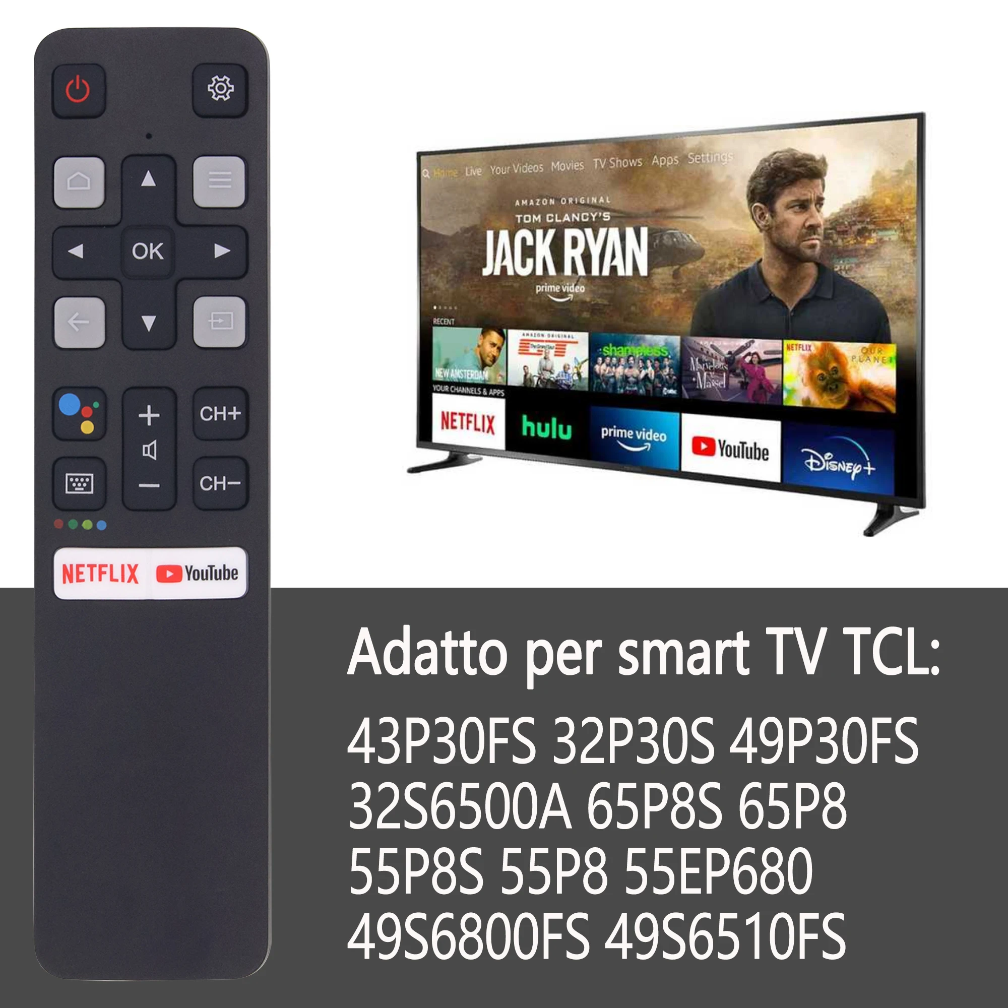 Replacement for TCL-Android-TV-Remote New Upgraded RC802V for TCL Smart TVs with Netflix YouTube shortcut