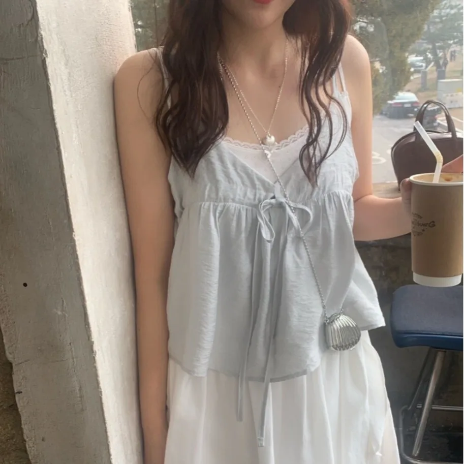 

Sweet Style V-Neck Drawstring Strapless Tank Top Women's Summer New Age-Defying Small Size Thin Model Upper Apparel