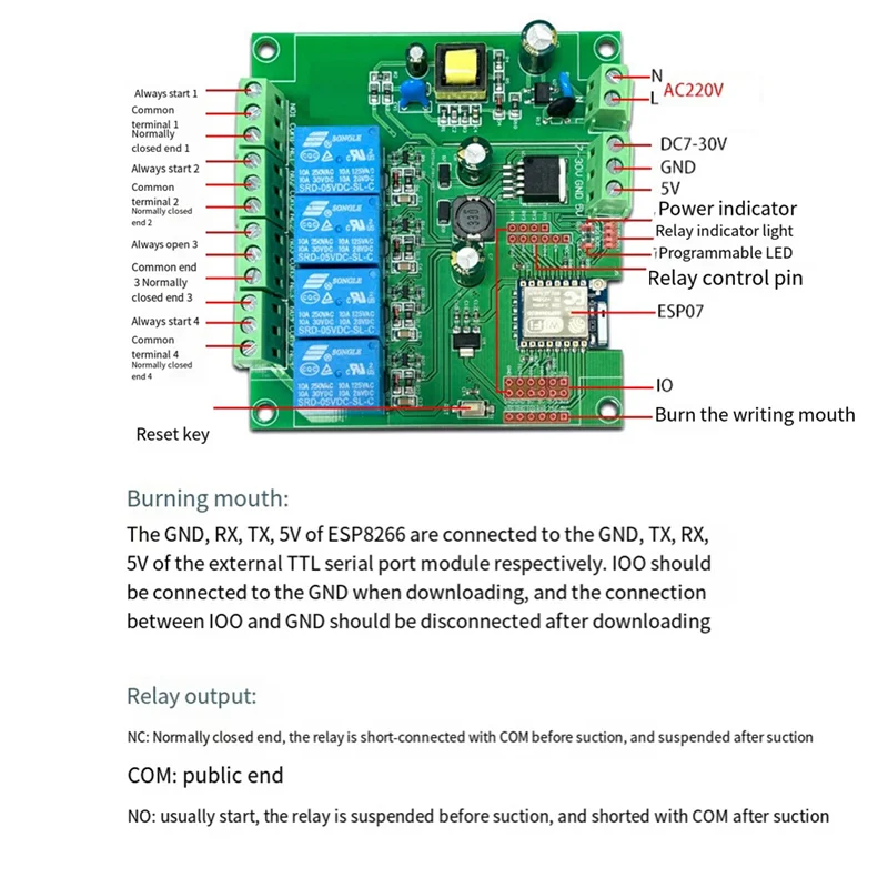 Module de relais A16R ESP-07, Module WIFI 4 voies, alimentation AC/DC, carte de développement ESP8266, Module de développement secondaire
