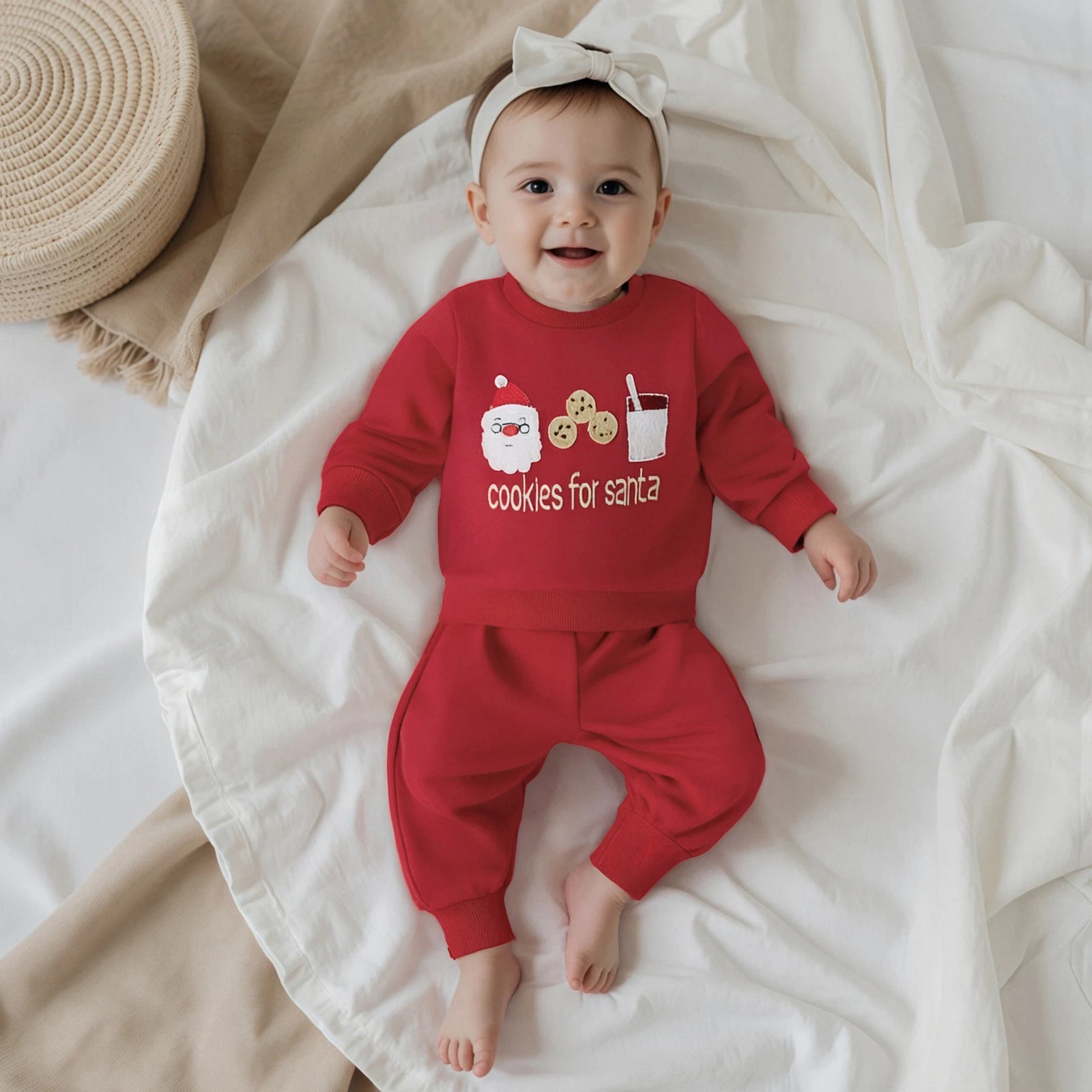 

Рождественский наряд для маленьких девочек и мальчиков, 2 шт., свитшот с длинными рукавами и вышивкой Санта-Клауса, длинные штаны, детский рождественский наряд унисекс