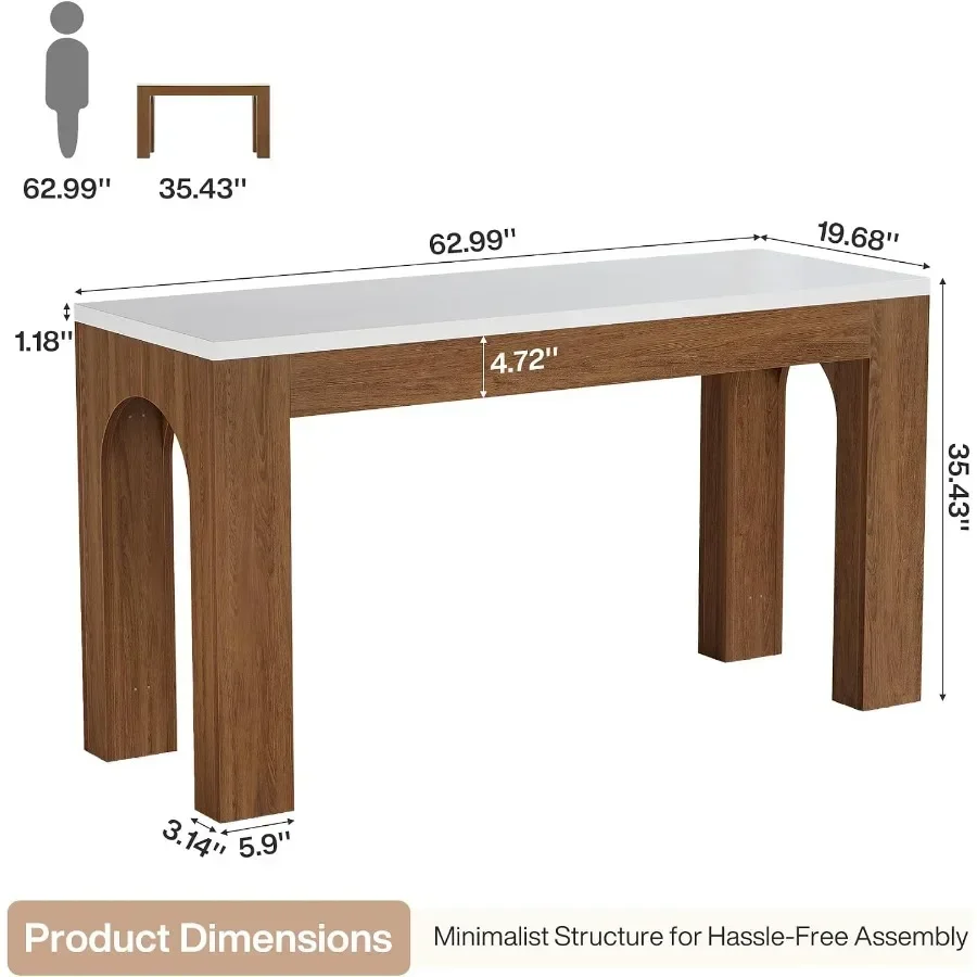 63-Inch Bar Table, Long Counter Height Pub Table with Arched Leg, Farmhouse Rectangular Home Bar Coffee Unit for Dining Room, B