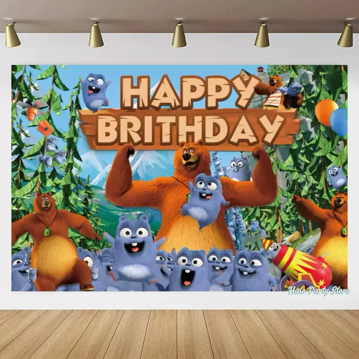 Cartoon GRizzy and Lemmings themed birthday party decoration background bear baby shower banner poster photography background