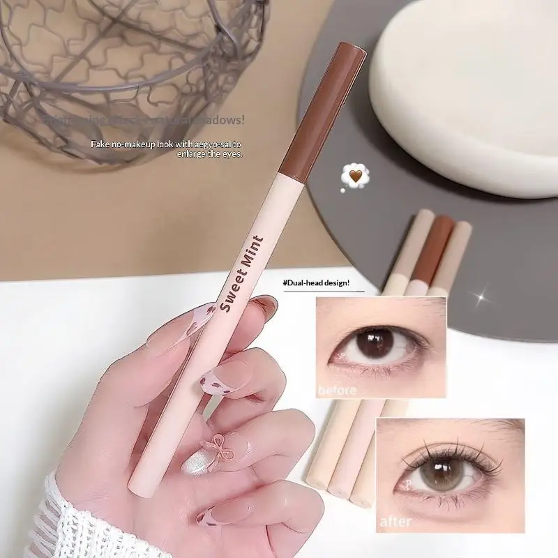 Double Head Eyeliner Pen Lying Silkworm Eye Brighten Bronzer 2 in 1 Waterproof And Durable Not Easy To  Dye Natural Makeup view 4