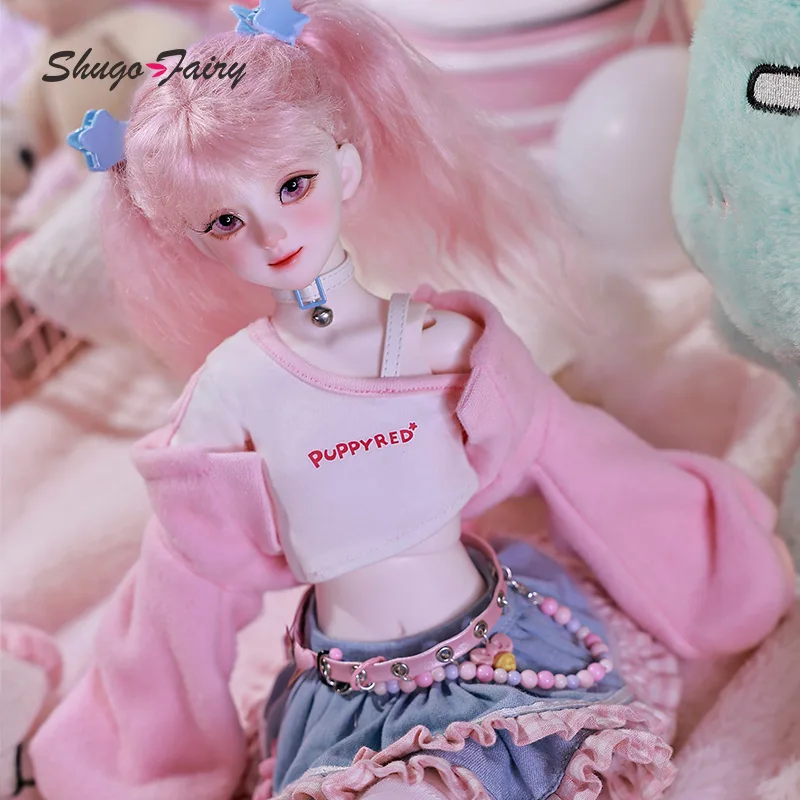 Shugafairy Rapunzel BJD Doll 1/4  Fullset Warm Winter Bright Pink Sweater Denim Short Skirt Sweet Toy for Girls Dolls