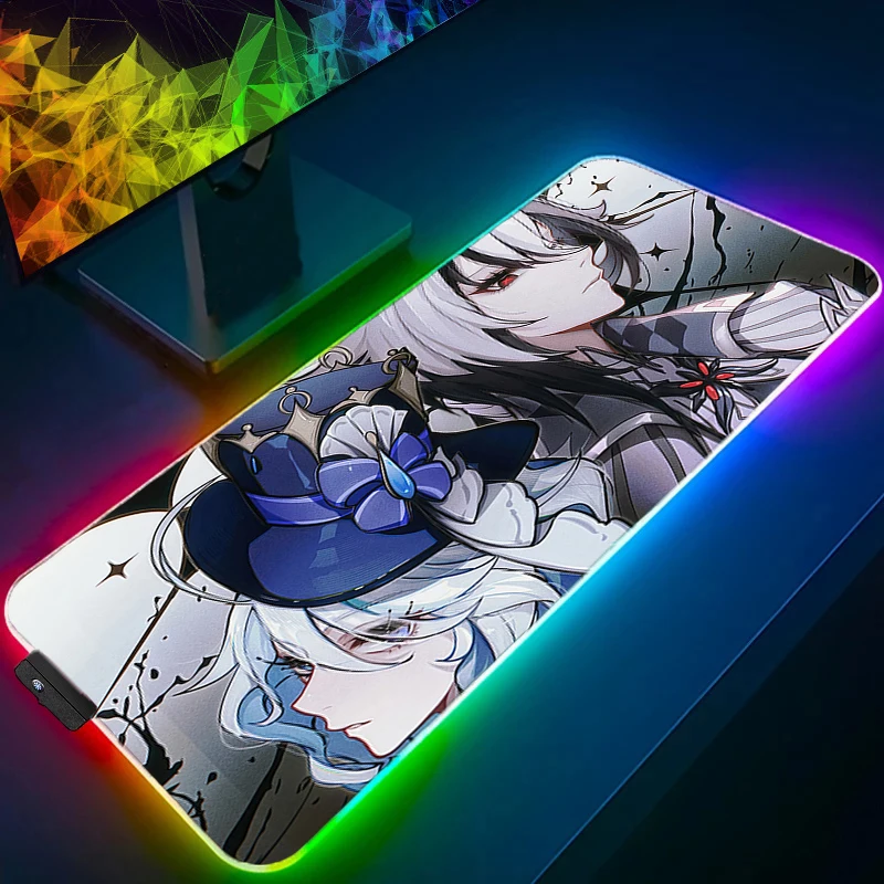 แผ่นรองเมาส์เกมเมอร์ LED คอมพิวเตอร์เก็นชิน อิมแพ็ค อาร์เลคคิโน่ขยายเกมแผ่นรองเมาส์ RGB เดสก์ท็อปคีย์บอร์ดยางทนทานสำหรับพรม