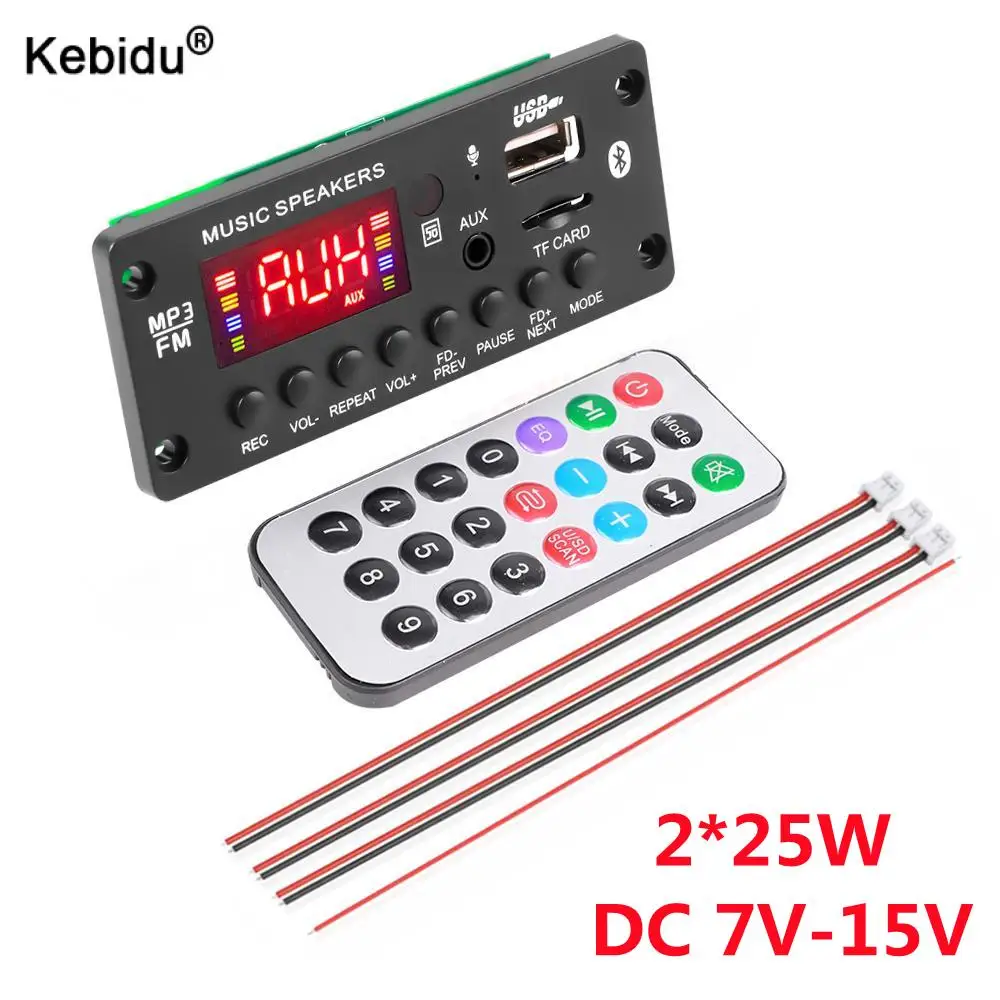 2*25W 7-15V 50W Amplifier Car MP3 Player Decoder Board Bluetooth 5.0 USB Recording Module Handsfree Support FM AUX Recorders