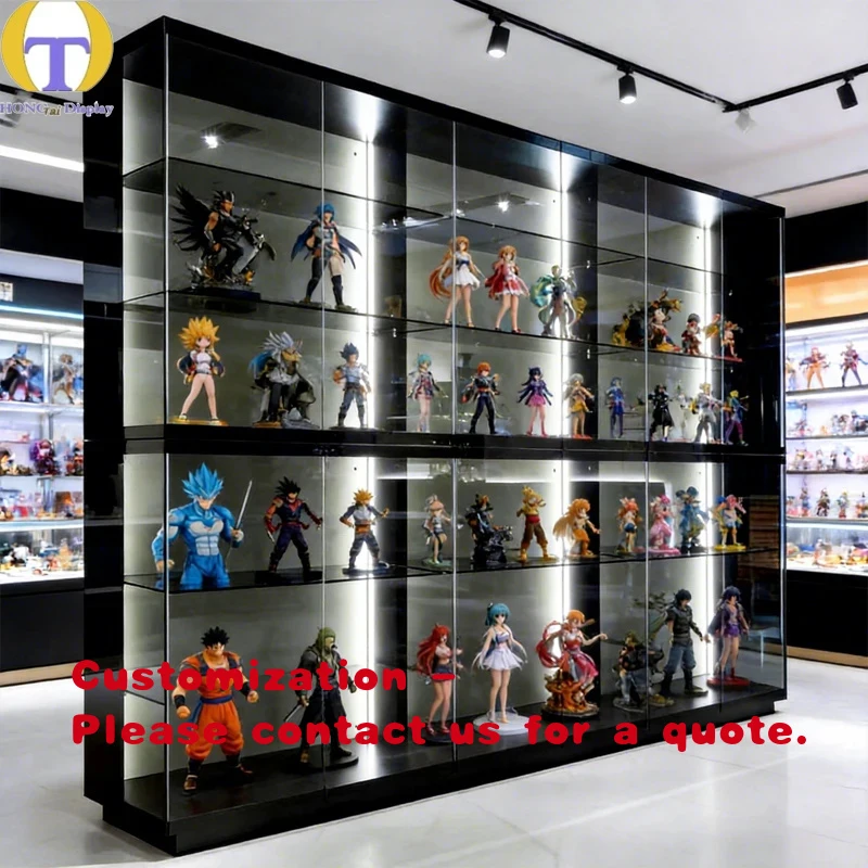 custom.High-end Tempered Glass Display Cabinet LED Lights Lockable Luxury Jewelry Collectible Retail Shop Mall Heavy Duty