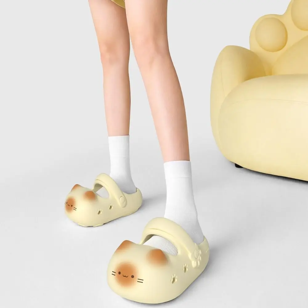 

New Waterproof Cat Slippers Anti Slip Closed Toe Small Cat Mules Bottom Cat Paw Soft Bottom Ladies Slippers Spring Summer