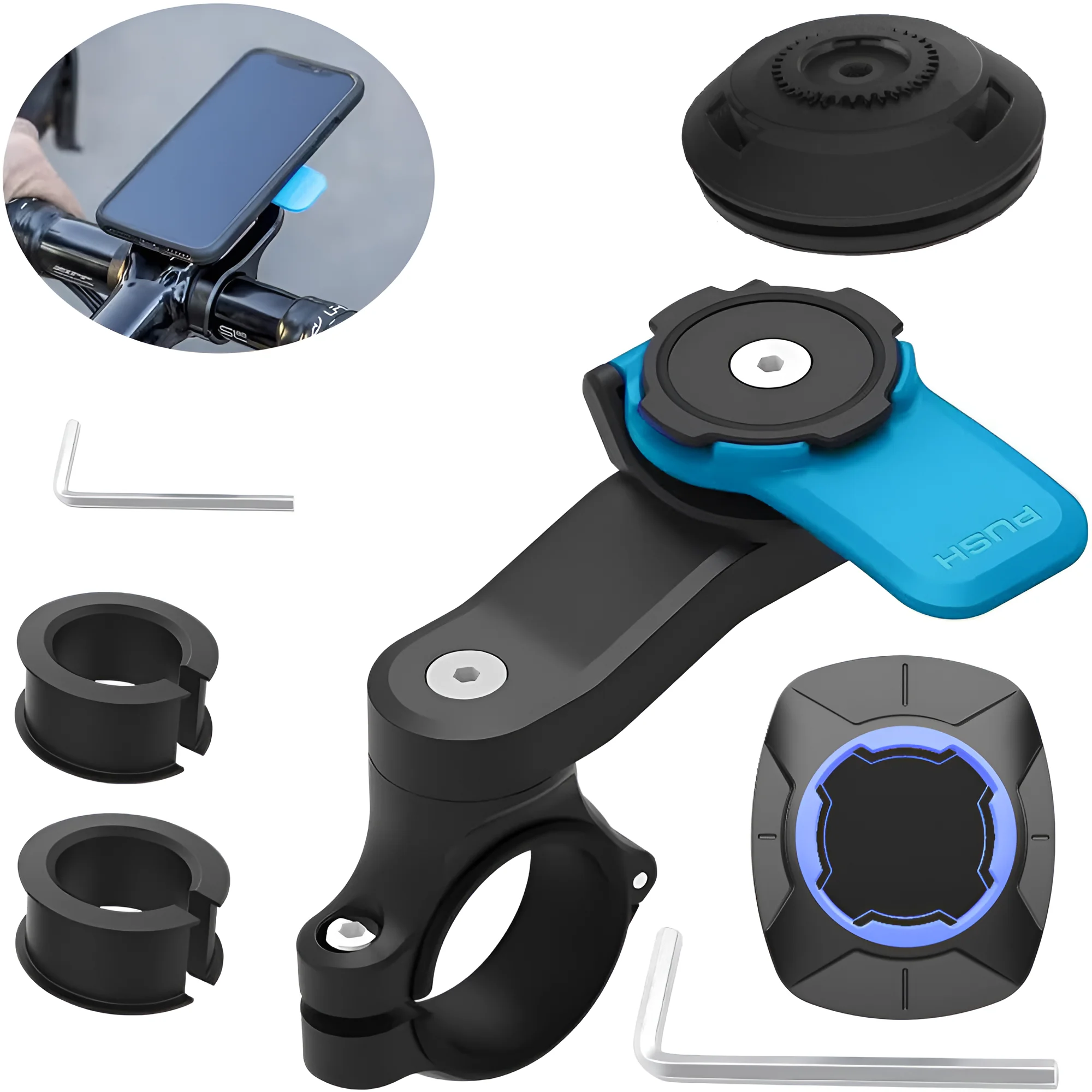 Telefoonhouder voor motorfiets, anti-shake fietshouder voor mobiele telefoon met trillingsdemper, bevestiging/losmaken met snelle ontgrendeling