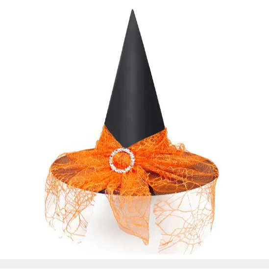 

Halloween Witch Party Hairband Scary Witch Hat with Pumpkin Print Mesh Decoration Witch Hairband Partyhair Accessories for Women