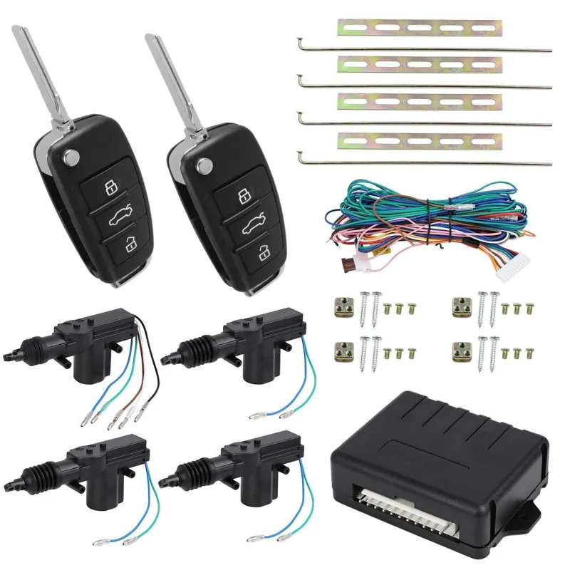 12V Universal Central Lock Car Remote Control Locking System Car Keyless Entry Kit Trunk Pop Door Lock with Actuator 4 Doors