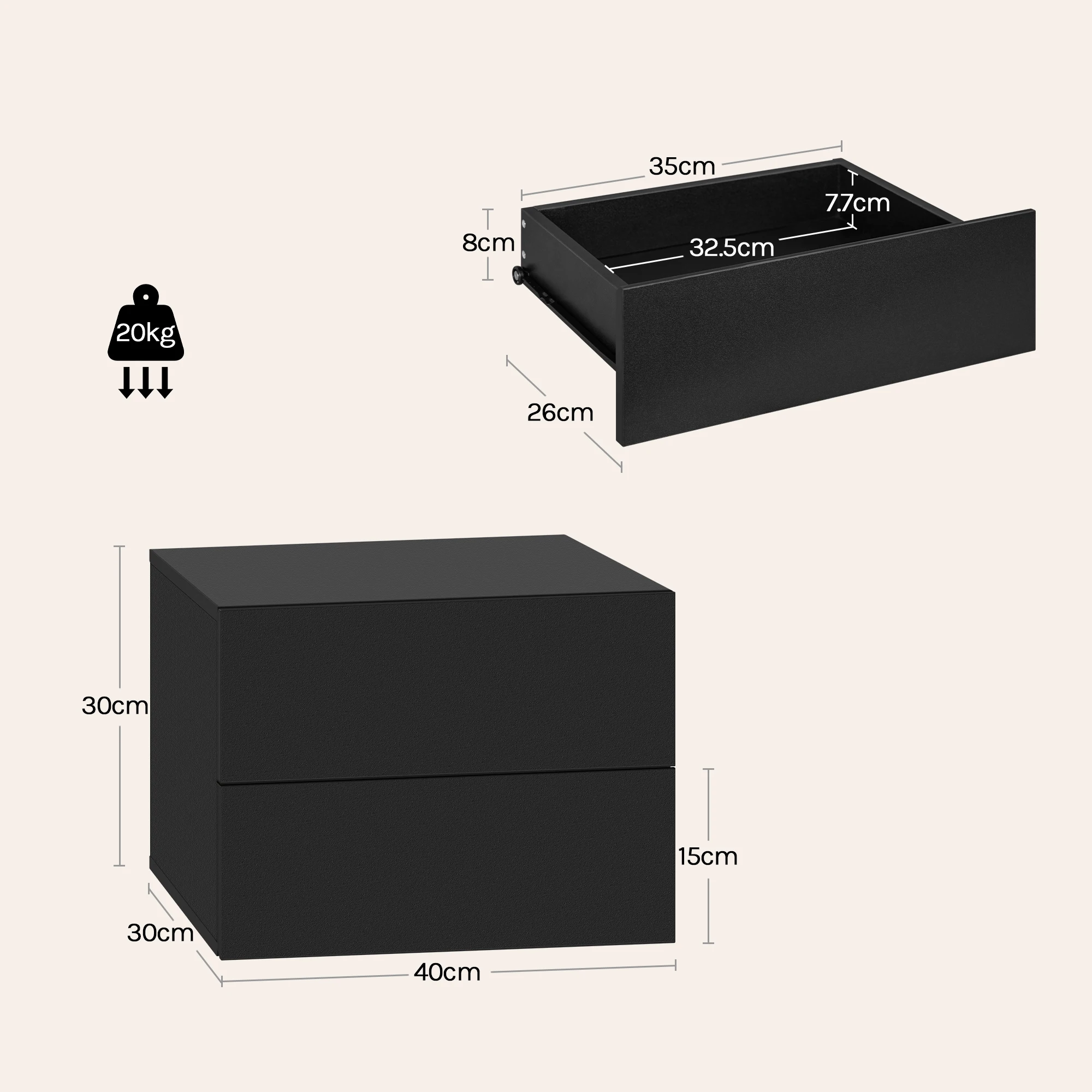 WOLTU 2 stks/set modern slaapkamer nachtkastje hangend nachtkastje wandgemonteerd nachtkastje met lade voor woonkamer