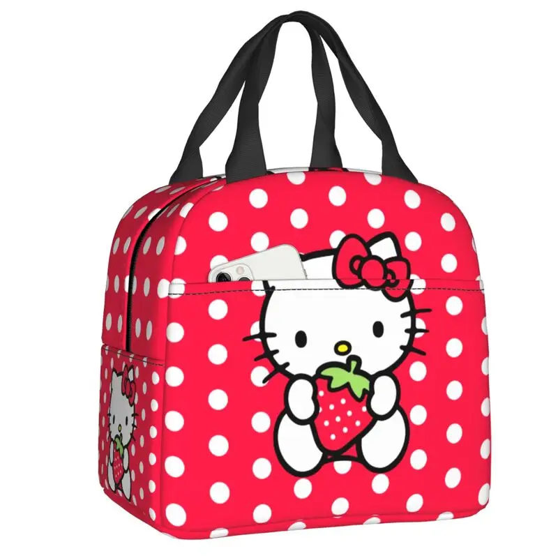 Custom Hello Kitty Lunch Bag Men Women Thermal Cooler Insulated Lunch Box for Kids School Food Picnic Tote Bags