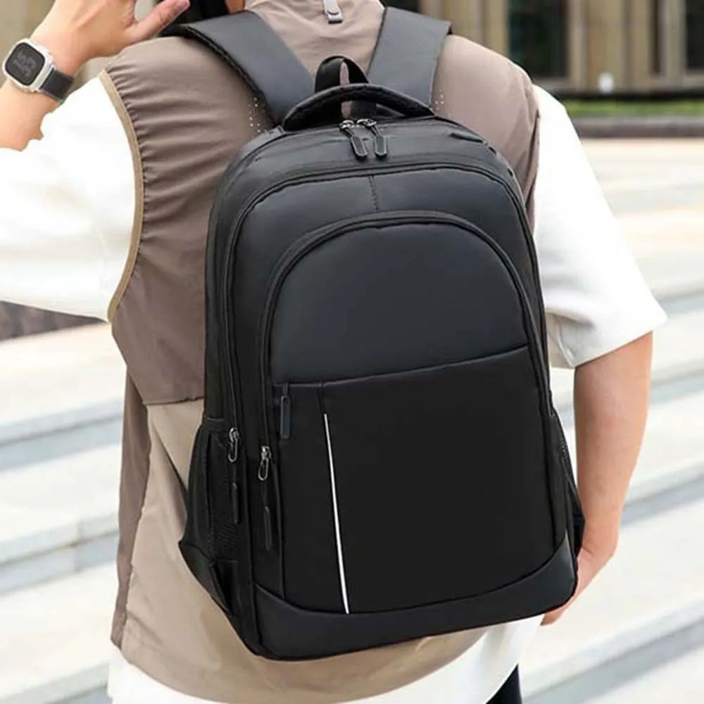Lightweight Men's Business Backpack Minimalist Scratch Prevention Students Durable Daypack Solid Color Fixed Webbing