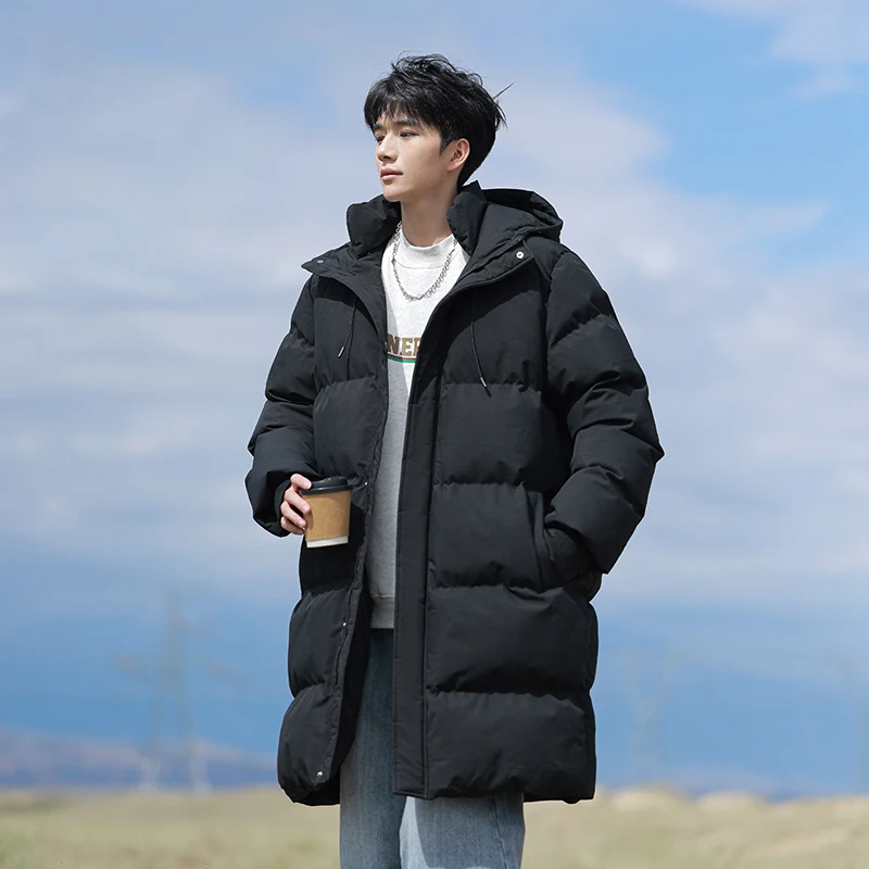 

Толстая теплая длинная парка, повседневная однотонная ветрозащитная хлопковая куртка, мужская пуховая куртка 2025 года, мужская зимняя лыжная куртка, модное однотонное пальто