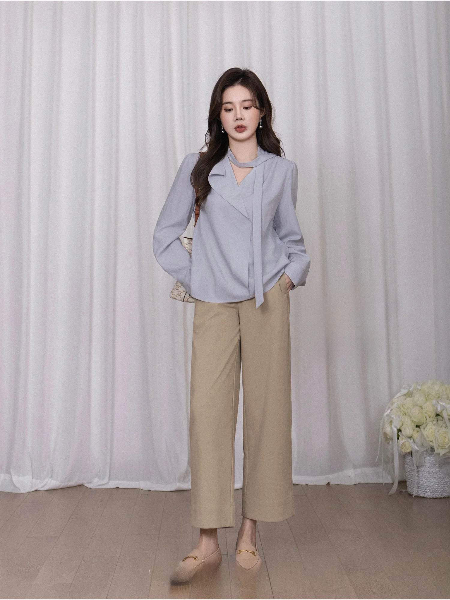 

Romantic Lace Hem Free Drifting Sa Women's irt SureHouse Pastillar 90% Lyocell Fiber Casual Straight Cut Long Sve V-Ne