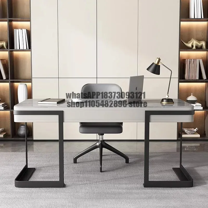 Fashion Sintered Stone Desk with Drawer and Stainless Steel Legs,Contemporary Writing Table for Home Office or Study Room