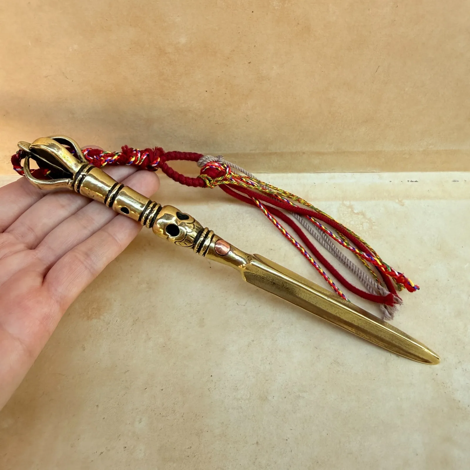 Old Tibetan Buddhism Yellow Lima CopperFive stocks Kong Kong Pu ritual implement