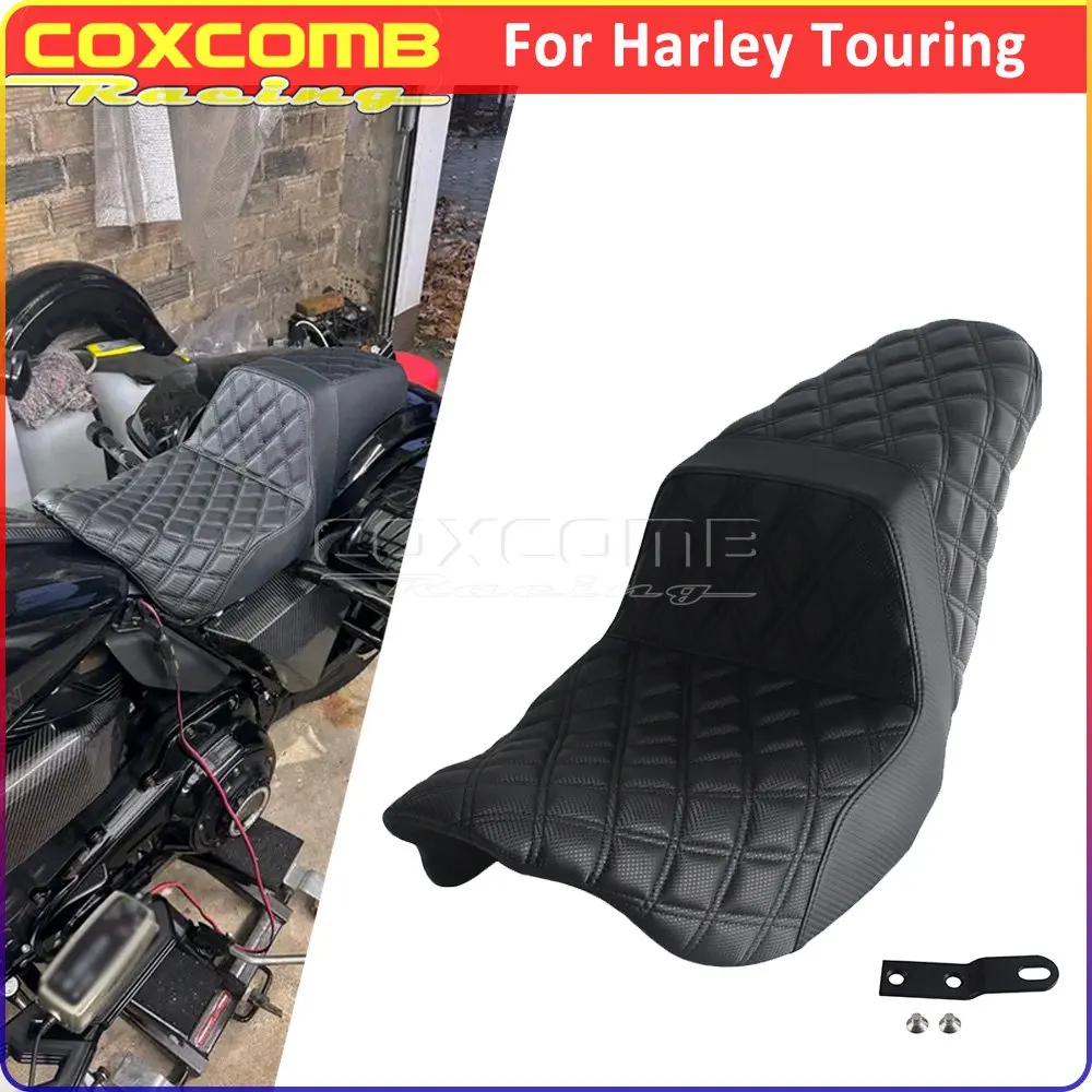 For Harley Road King Road Glide Street Glide Electra Glide Motorcycle Front Rider Rear Passenger Seat Two-Up Pad SeaCushion PU