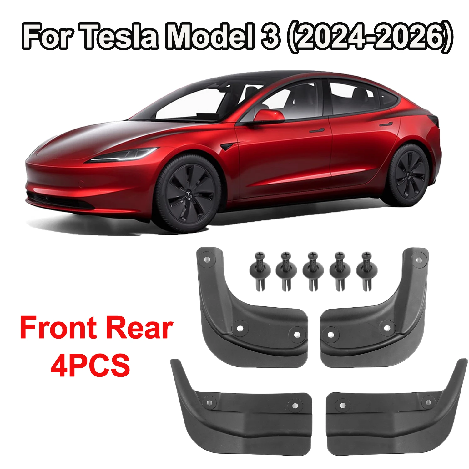 4 Stück Schmutzfänger für Tesla Mode 3 2024–2026, weiche Schmutzfänger, Spritzschutz, Kotflügel, kein Bohren, Schmutzfänger, Reisezubehör