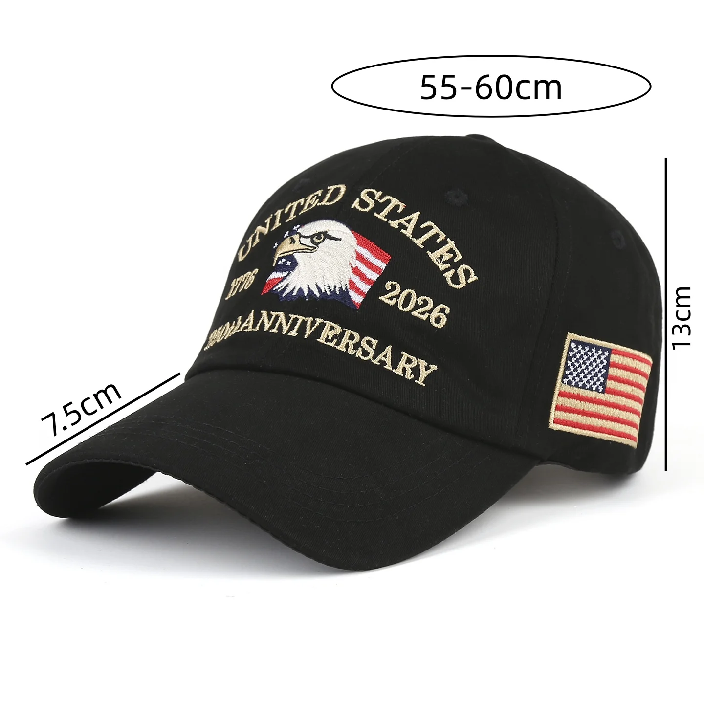 Vintage American-Style 250Th Anniversary Baseball Cap with Embroidered Eagle Flag Design, Adjustable Head Circumference, Unisex Sun Hat
