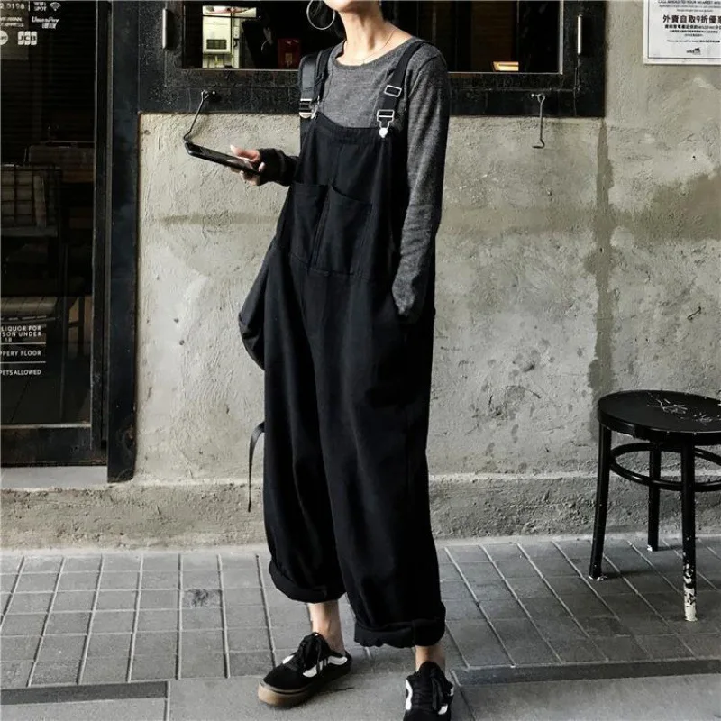 Women Jumpsuit Denim Loose Elegant Lovely Harajuku All-match Female Leisure Chic Overalls Retro Trendy Front Pocket New Fashion