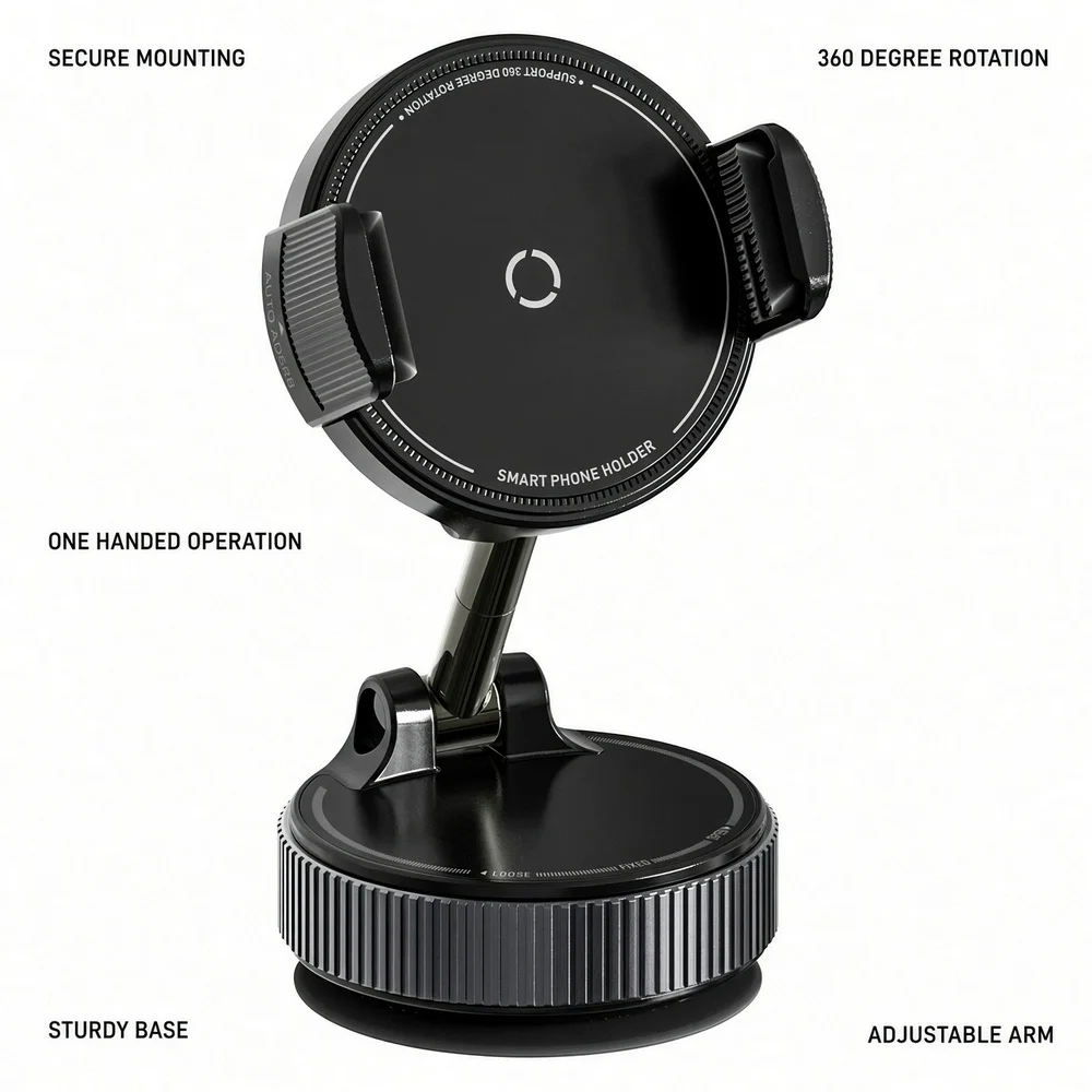 Stable Car Mobile Holder Vacuum Adsorption Base Ultra-Flexible Metal Arm 720 Degree Rotating Smartphone Stand For iPhone Samsung