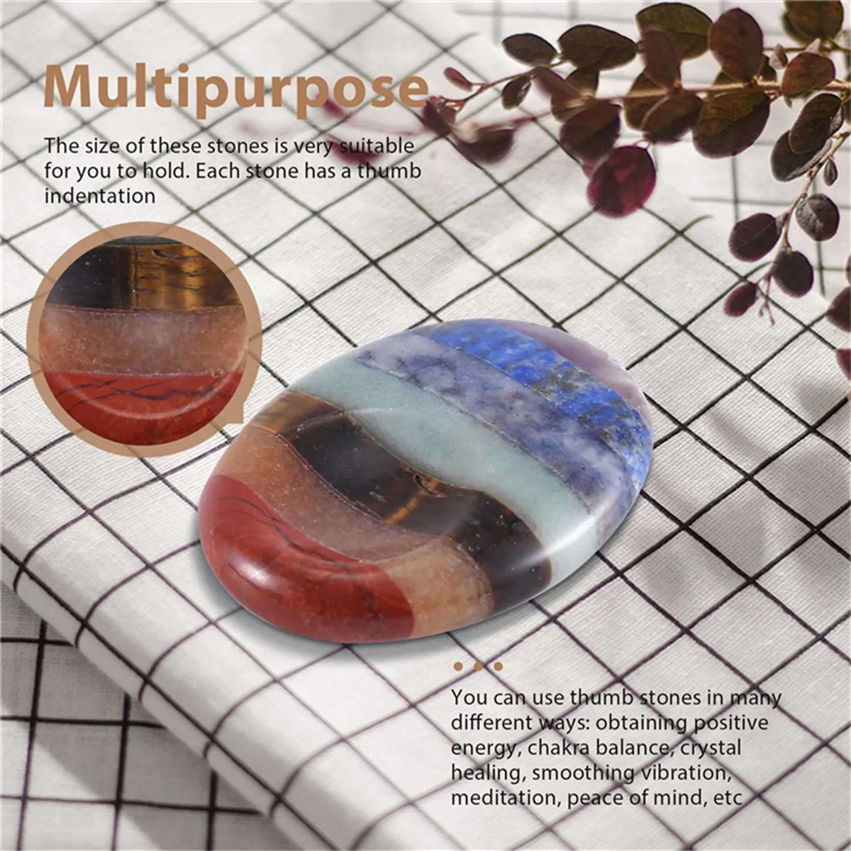 7 Chakra Thumb Worry Stone for Anxiety Stress Relief Meditation Pocket Palm Therapy Crystals Natural Massage Stones