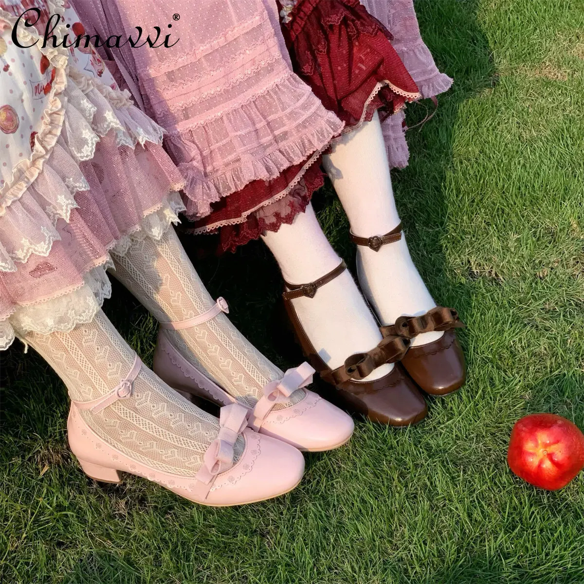 

Original Lolita Sweet Velvet Bow Single Shoes 2026 Spring New Cute Girls Women's Elegant Mary Janes Shoes Low Heel Pumps