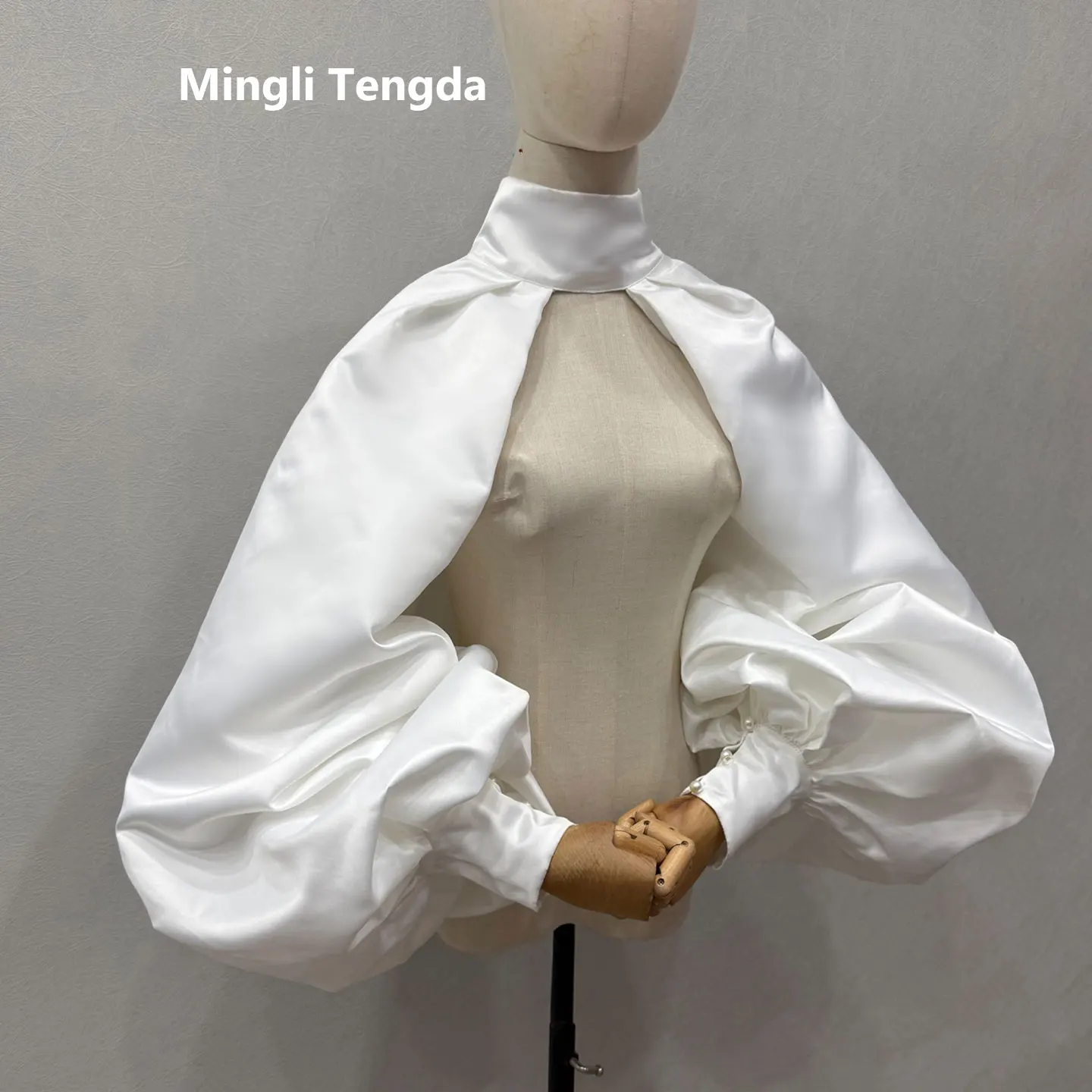 

New Gold Satin Wedding Bolero Tippet Shrug Bridal Jacket Stole Wrap 3/4 Sleeve Lined Custom Made Wedding Caps Mingli Tengda cape