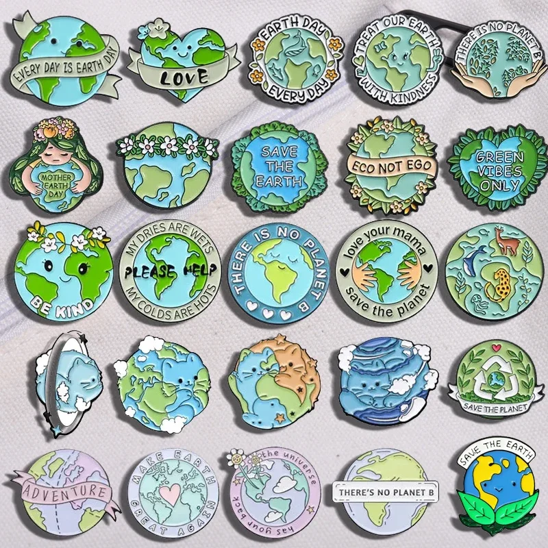 Protect Earth Environment Collection Enamel Pins Custom Green Earth Day Brooches Lapel Badges Jewelry Gift for Environmentalists