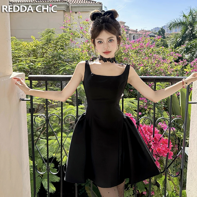 

REDDACHiC Elegant Lace Choker Mini Dress for Women Summer Sleeveless Silhouette Ruffle Hem Tank Dress Prom Party Formal Clothes
