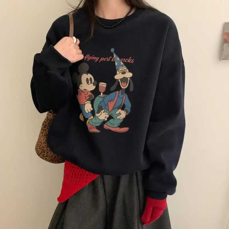 

Mickey Vintage Graphic Sweatshirt Women 2025 Autumn Navy Pullover Casual Streetwear Y2K Aesthetic Fashion Comfortable Cotton