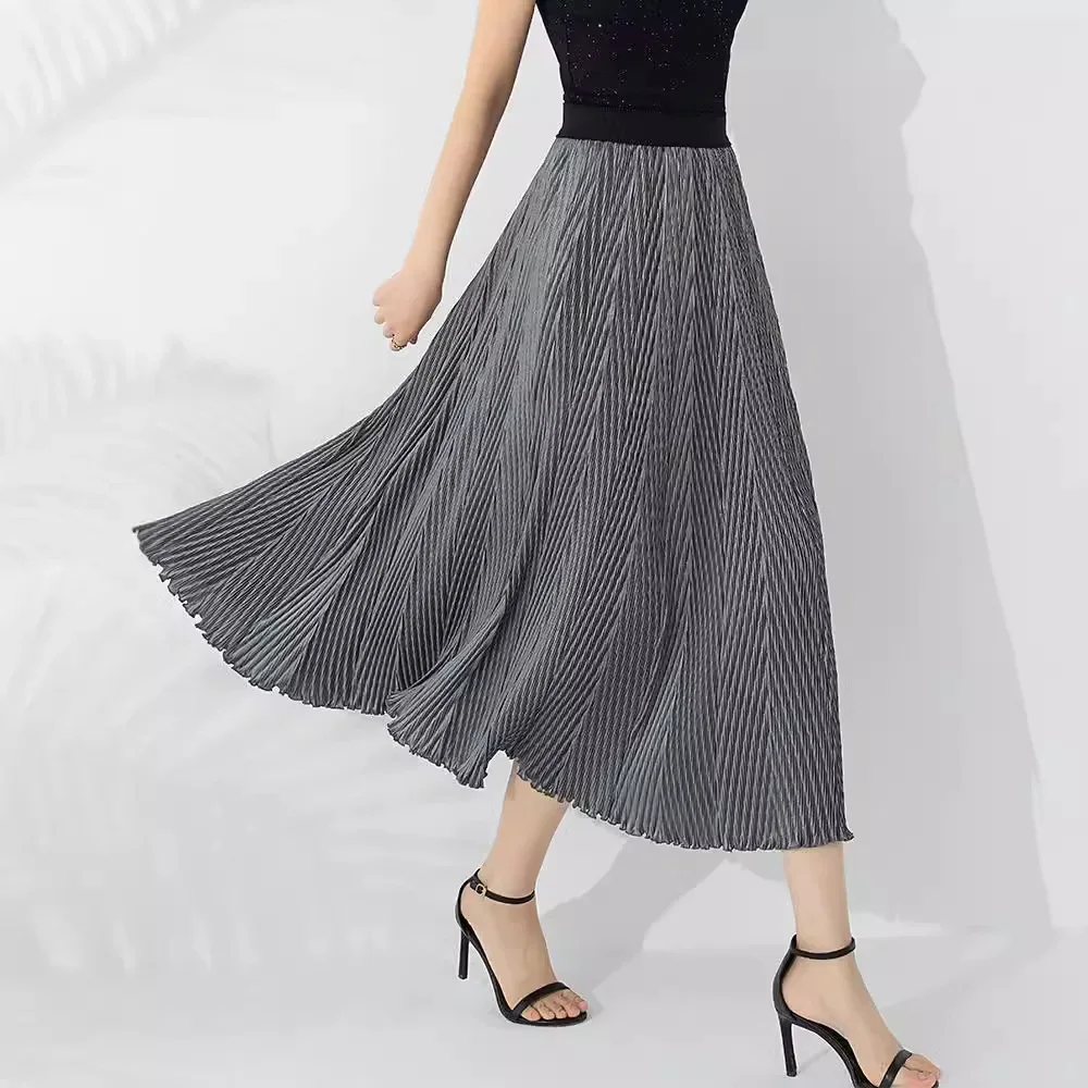 Miyake pleated new women's fashionable design fish scale skirt elastic high waist wavy edge large hem pleated skirt