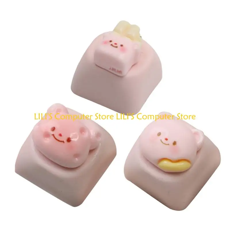 

A52B Cartoon Bear Resin Keycaps For Mechanical Keyboards Soft Color Optional Enhances Typing Design