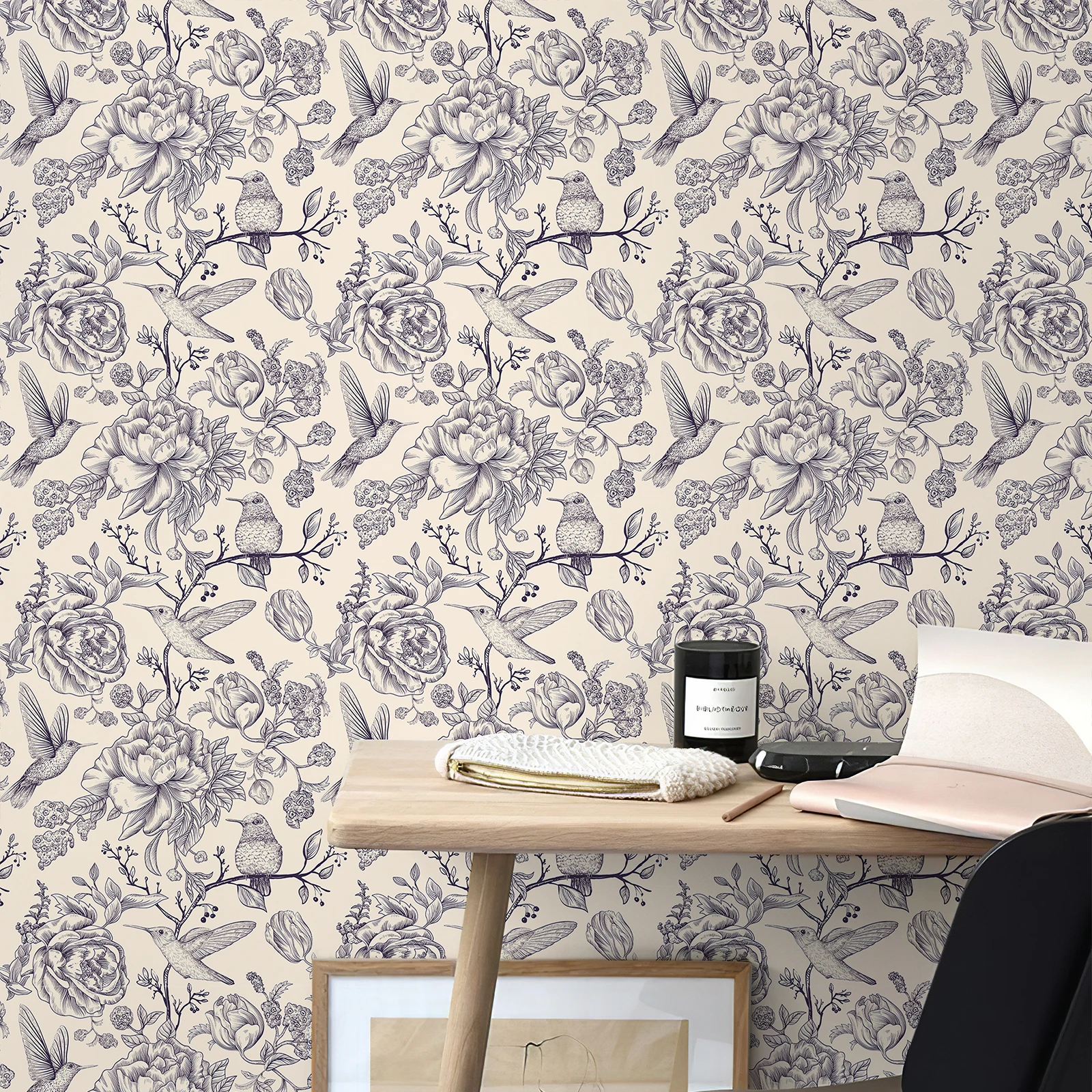 

Floral And Birds Vinyl Line Wallpaper Chic Peel And Stick Blue Flower Wall Stickers Classic Self Adhesive Wall Contact Paper