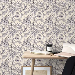 Floral And Birds Vinyl Line Wallpaper Chic Peel And Stick Blue Flower Wall Stickers Classic Self Adhesive Wall Contact Paper