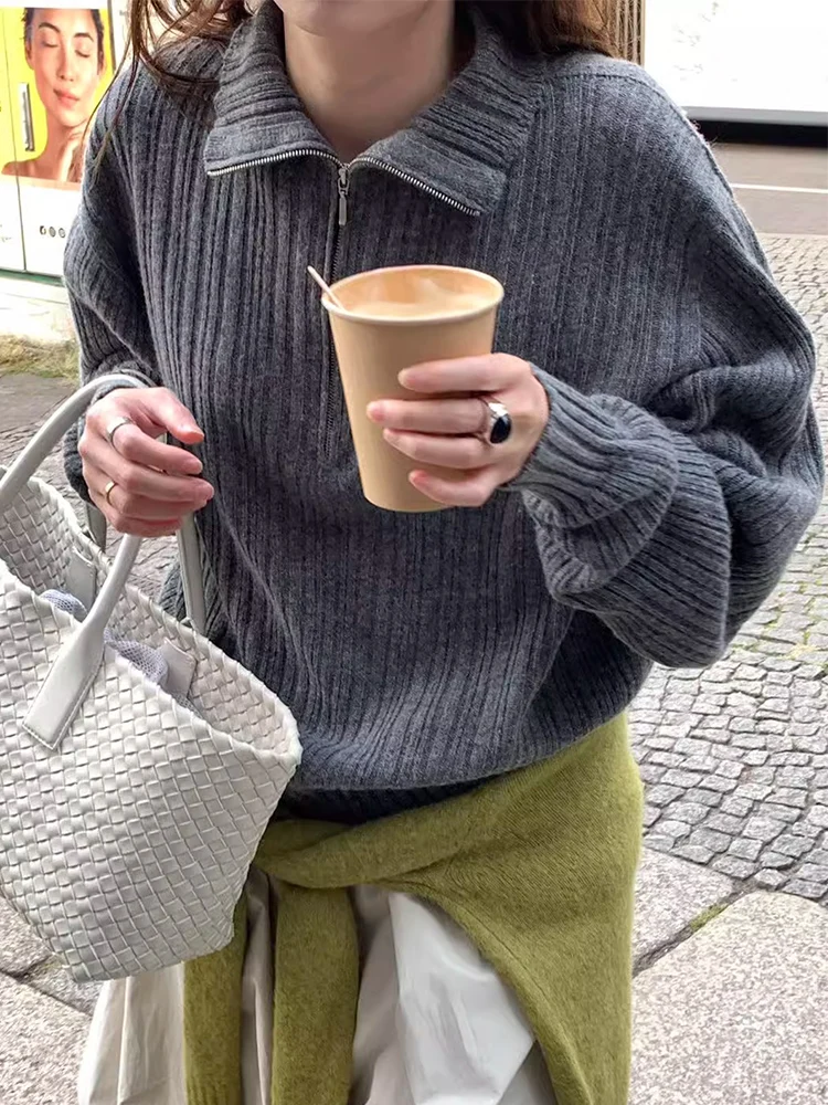 

Mengna Dongda Gate Lazy Women's Knitted Sweater f Zipper Wool Camere Autumn Top Comfortable Loose Fit Warmth Faion