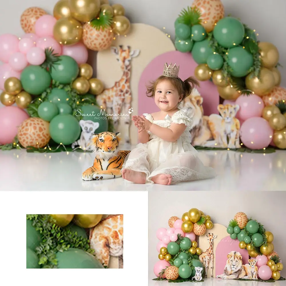 

Safari Balloons Garland Backdrop Kids Baby Cake Smash Photography Props Child Girls Adult Birthday Studio Backgrounds