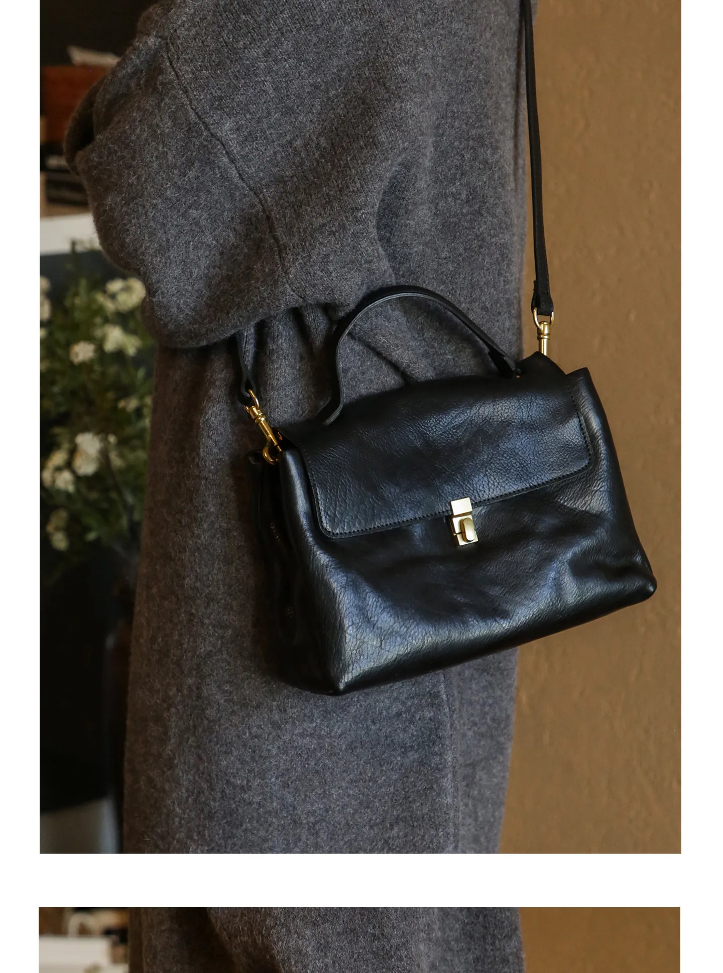 Hochwertige, pflanzlich gegerbte Rindsleder-Handtasche für Wochenend-Shopping und Partys, luxuriöse Echtleder-Umhängetasche für Damen – Detail 14