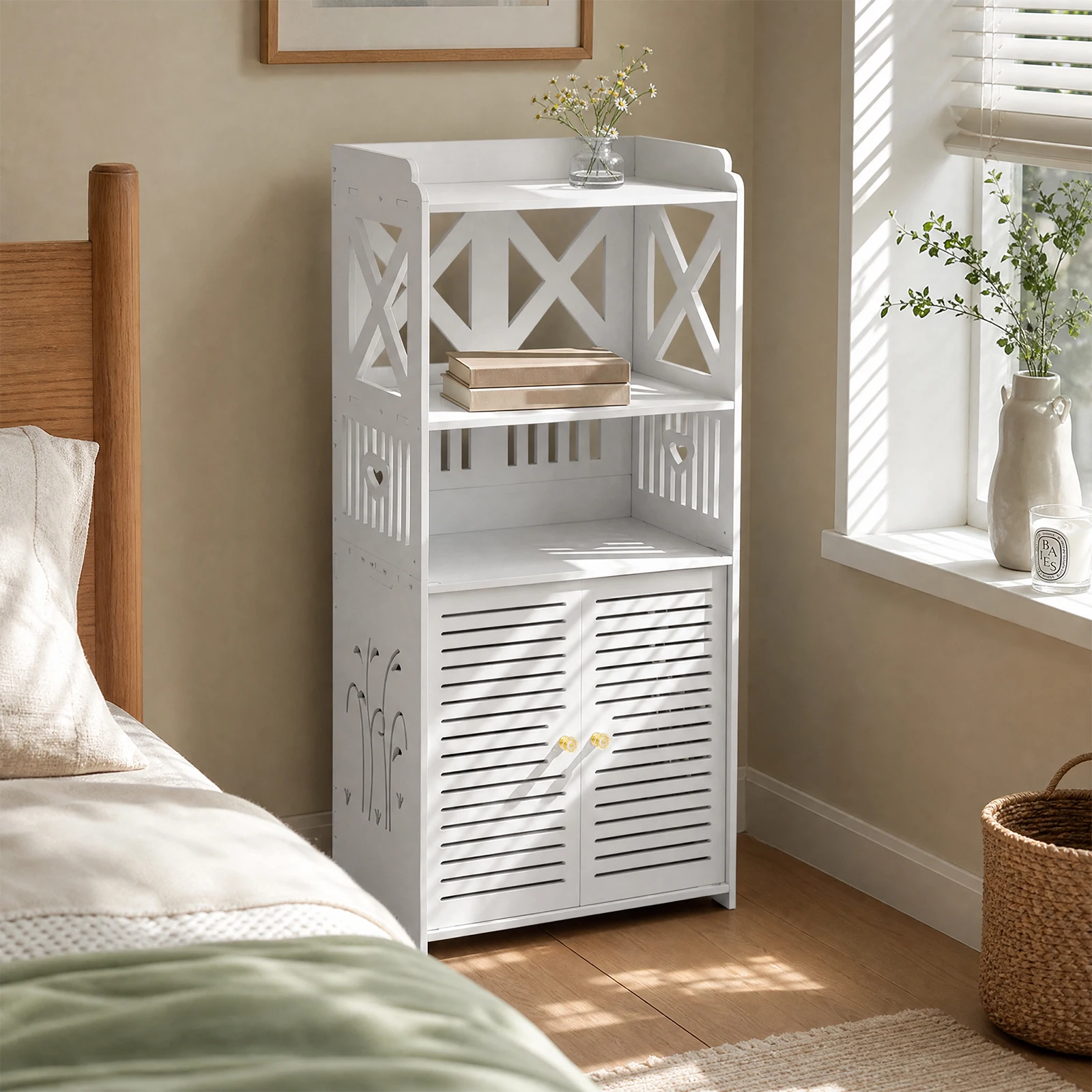 Meuble de rangement autoportant en PVC pour salle de bain, armoire de rangement rectangulaire étroite et moderne pour shampoing, mouchoirs et produits de soin, idéal pour salle de bain, chambre, buanderie, cuisine, bureau